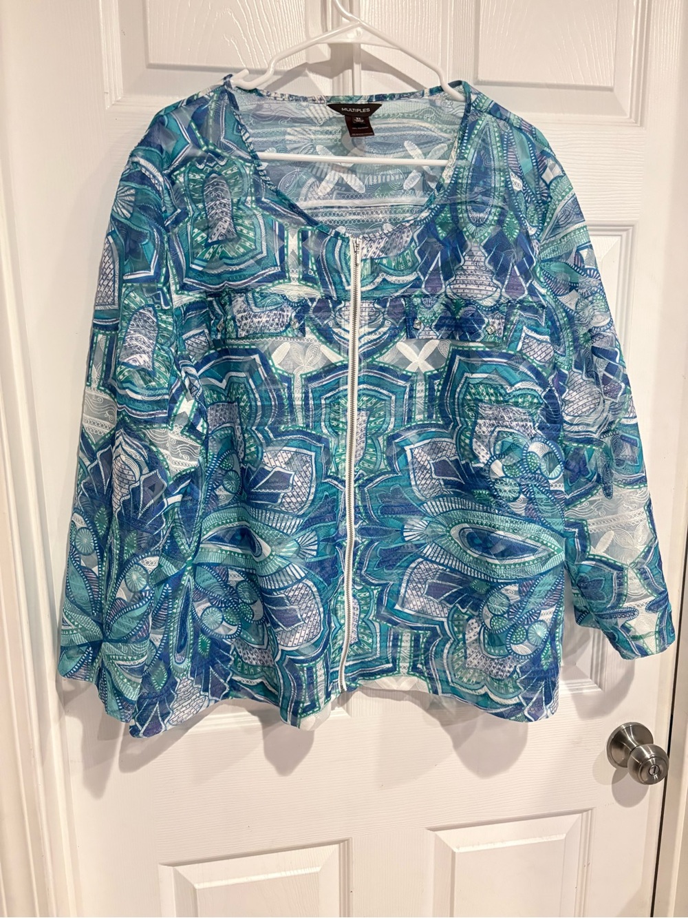 Multiples Blue & Teal Mosaic Zip-Front Camisole Top